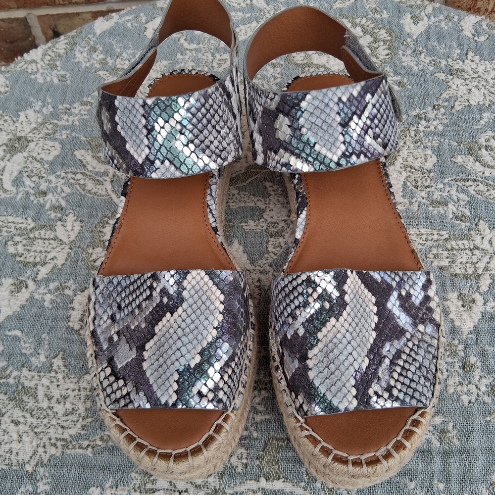 Sarto by Franco Sarto Snakeskin Espadrille Sandals Sz 8 Platform Braided Sole - Picture 2 of 14